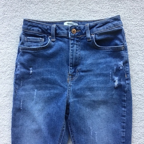 FOREVER 21 SKINNY DISTRESSED BLUE JEANS Size 25 - Picture 6 of 6